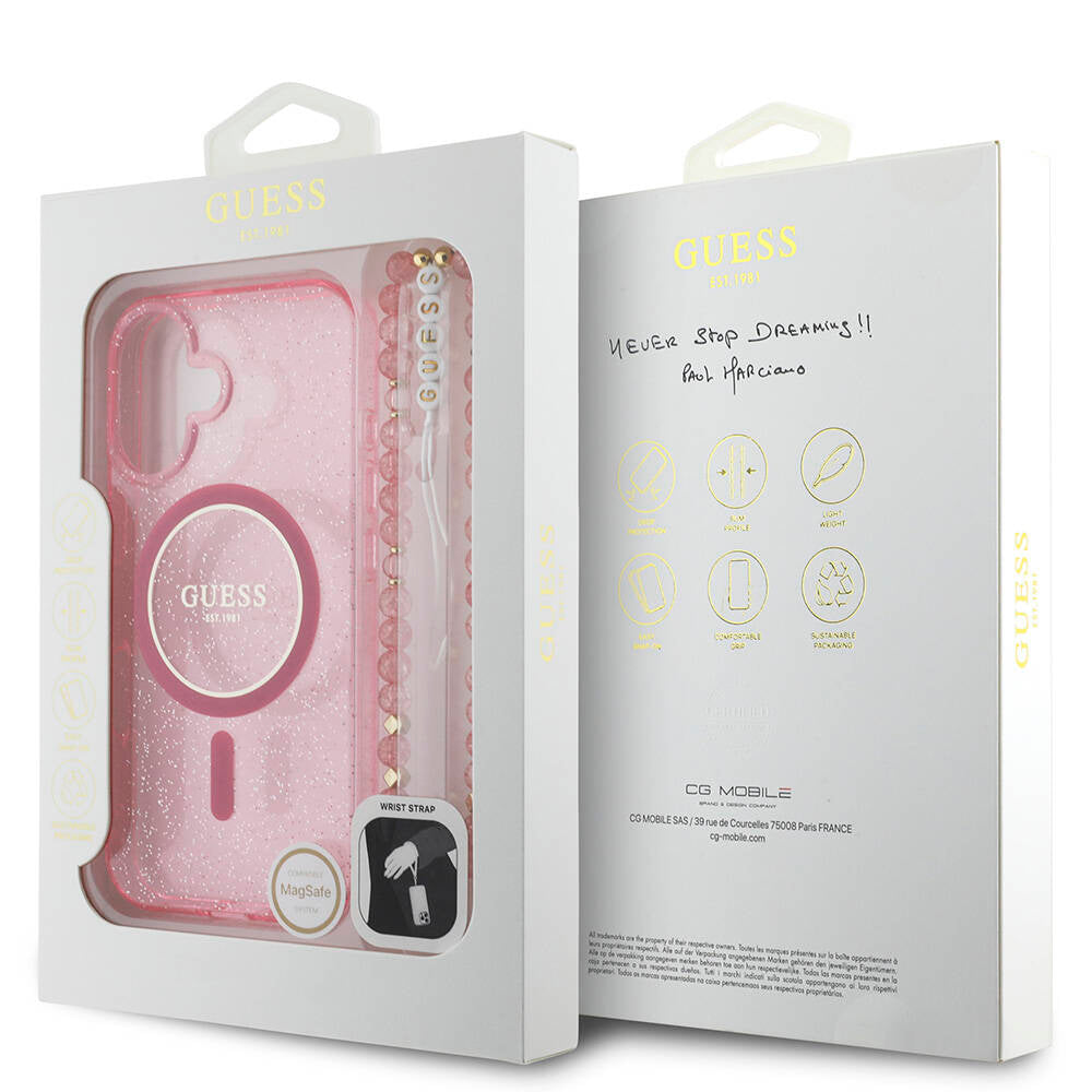 Guess iPhone 16 Plus Orjinal Lisanslı Magsafe Şarj Özellikli Simli Silikon İnci Bileklikli Telefon Kılıfı - 15 Guess iPhone 16 Plus Orjinal Lisanslı Magsafe Şarj Özellikli Simli Silikon İnci Bileklikli Telefon Kılıfı - 15